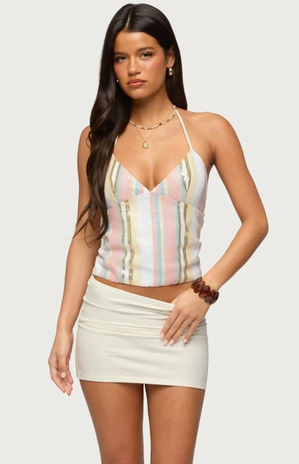 Edikted Women's Raquel Sequin Halter Top - 0263609690364