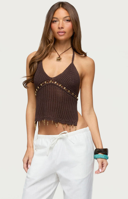 Edikted Women's Jenn Beaded Crochet Top - 0263609690377