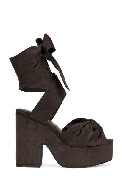 AZALEA WANG Women's Saki Chocolate Platform Wrap Sandals - 0275611590098