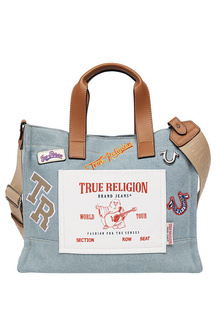 True Religion Women's Andy Denim Multi Patch Medium Tote Bag - 0276141730105