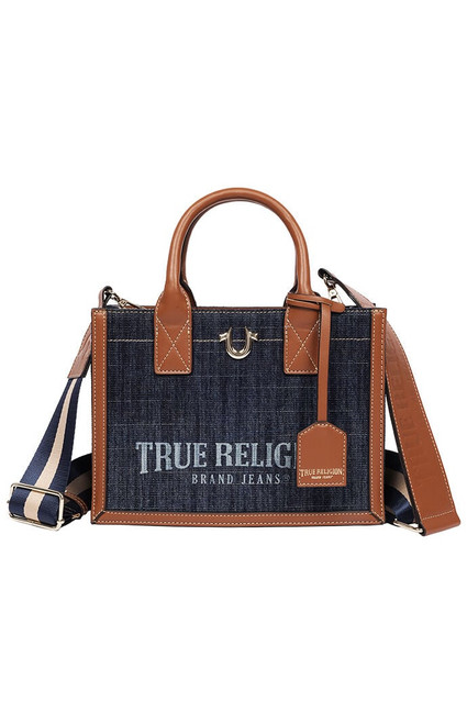 True Religion Women's Modern Edge Denim and Faux Leather Tote Bag - 0276141730109