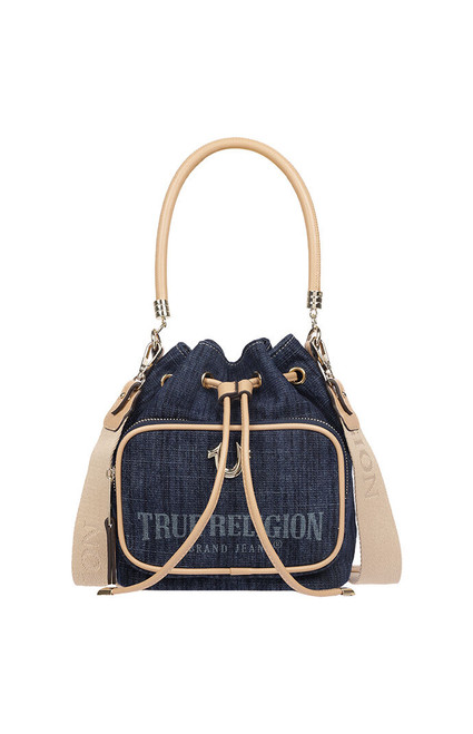 True Religion Women's Bryce Denim and Faux Leather Bucket Bag - 0276141730120