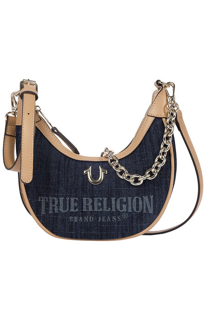 True Religion Women's Bailey Dark Denim and Faux Leather Hobo Bag - 0276141730124