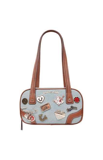 True Religion Women's Arbor Multi Pin Logo Denim Satchel Bag - 0276141730134