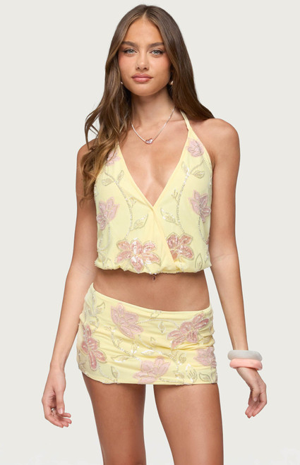 Edikted Women's Mena Beaded Floral Top - 0263609690406