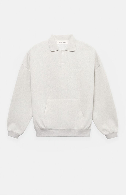Fear of God ESSENTIALS Men's Oatmeal Heather Signature '90s Polo Sweatshirt - 0192250500024471