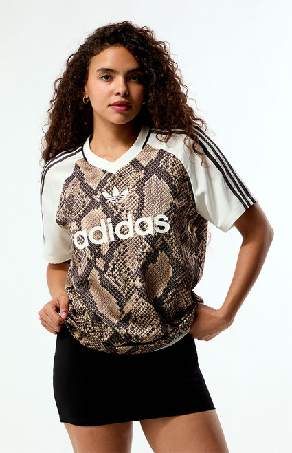 adidas Women's Snakeskin Print Satin Short Sleeve Oversized Jersey - 0702000250028