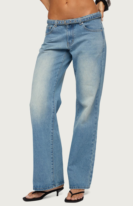 Edikted Women's Belted Low Rise Straight Leg Jeans - 0267609690092