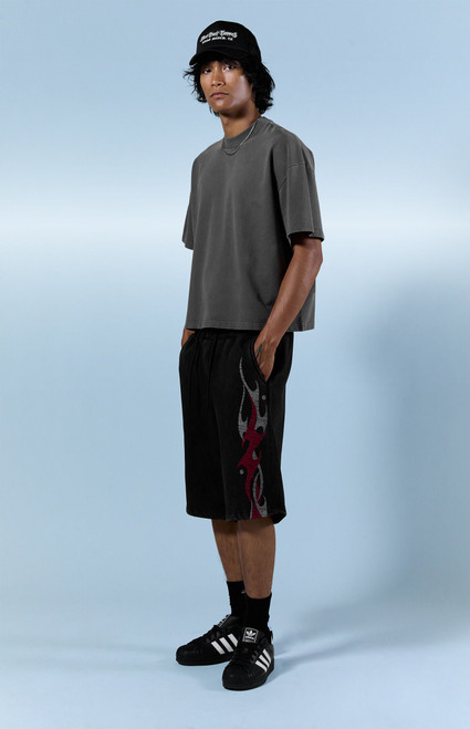 Pacsun Men's Washed Black Fleece Graphic Baggy Sweat Shorts - 0170522800069