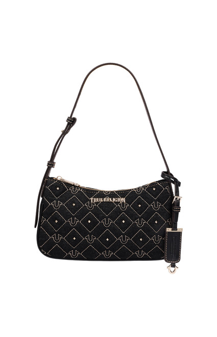 True Religion Women's Studded Black Denim Shoulder Bag - 0276141730150
