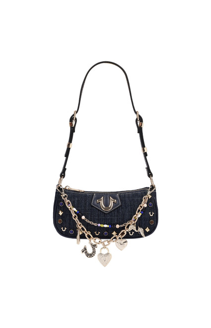 True Religion Women's Chain & Studs Dark Denim Shoulder Bag - 0276141730154