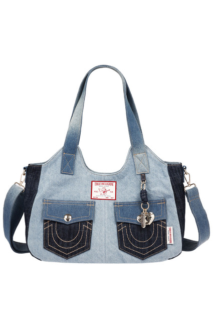 True Religion Women's Color Block Denim Soft Satchel Bag - 0276141730164
