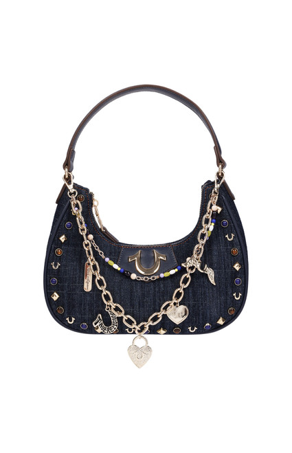 True Religion Women's Studded Dark Denim Shoulder Bag - 0276141730180