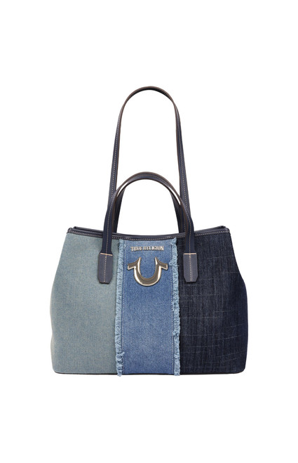 True Religion Women's Frayed Denim Horseshoe Tote Bag - 0276141730184