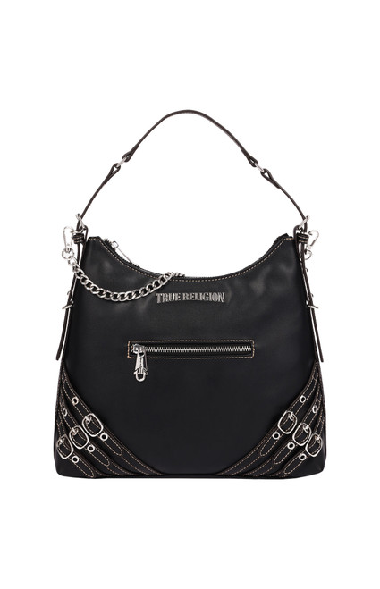 True Religion Women's Black Triple Straps Large Faux Leather Hobo Bag - 0276141730167