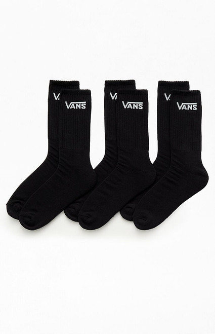 Vans Men's 3-Pack Black Classic Crew Socks - 0634037910002