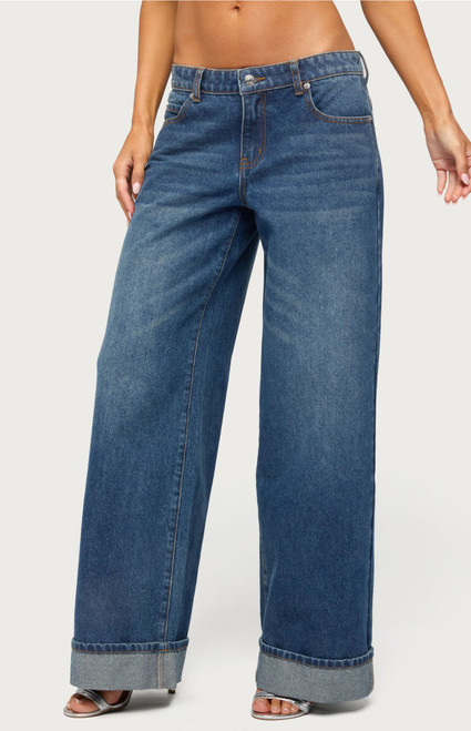 Edikted Women's Gatz Cuffed Low Rise Wide Leg Jeans - 0267609690098
