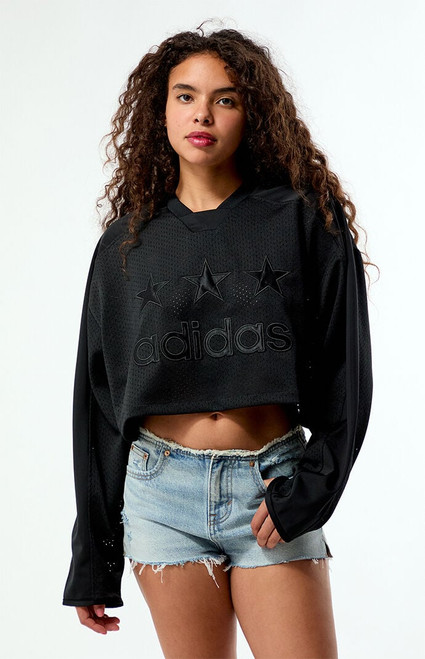 adidas Women's Black Fem Long Sleeve Cropped Hockey Jersey - 0702000250040