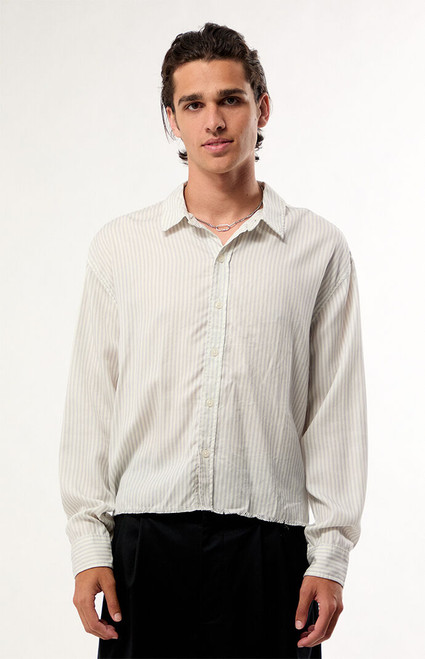 Pacsun Men's Striped Visible Oxford Long Sleeve Cropped Shirt - 0183611140058