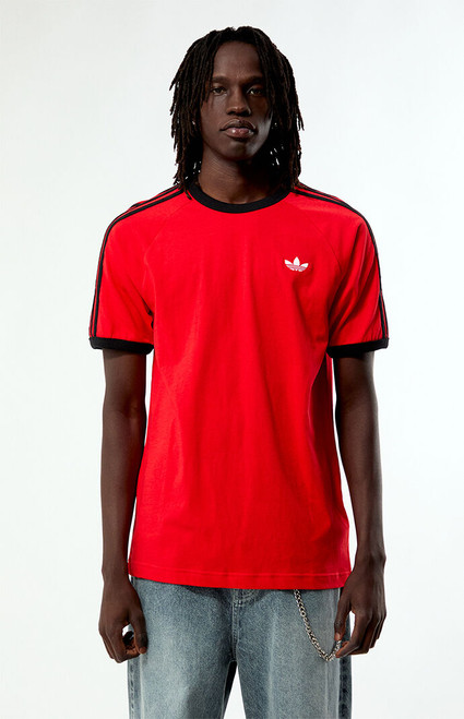 adidas Men's Red Three Stripes Ringer T-Shirt - 0097000250084