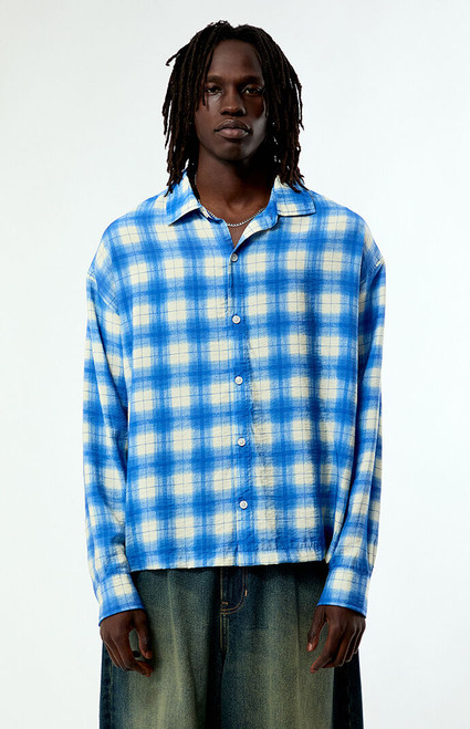 Pacsun Men's Blue Plaid Sandy Long Sleeve Shirt - 0183611140052