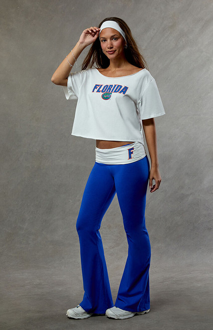WILD COLLECTIVE Women's Florida Gators Fold-Over Flare Yoga Pants - 0850610230004