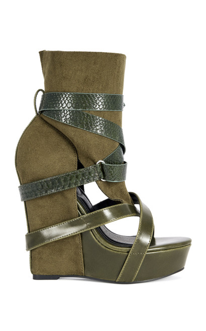 AZALEA WANG Women's Rothko Olive Wedge Sandals - 0275611590106