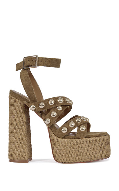 AZALEA WANG Women's Yara Brown Platform Studded Sandals - 0275611590111