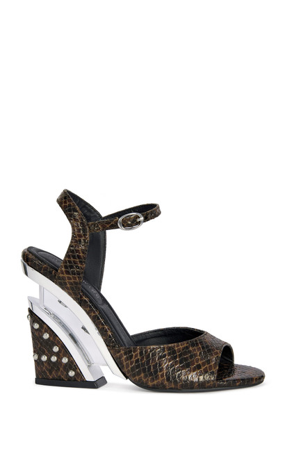 AZALEA WANG Women's Della Brown Snake Block Sandals - 0275611590118