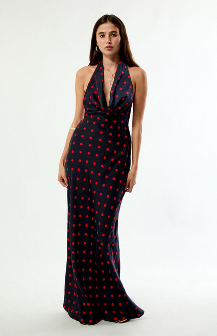 WEWOREWHAT Women's Polka Dot Cowl Halter Maxi Dress - 0870603330004