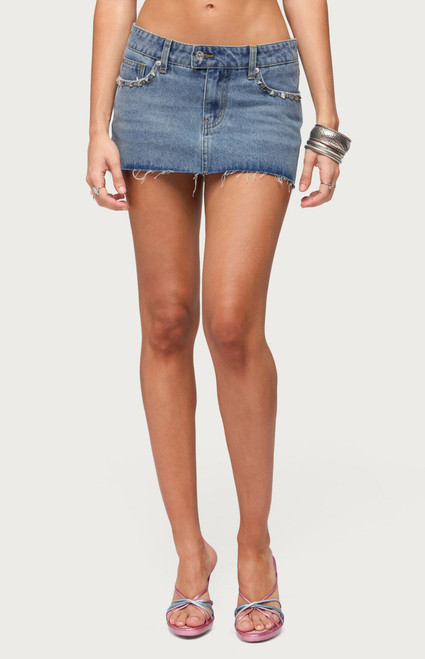 Edikted Women's Avielle Studded Denim Micro Skort - 0269609690092