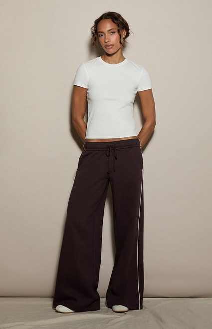 Pacsun Women's Brown Contrast Piping Ultra Soft Fleece Baggy Sweatpants - 0850484260085