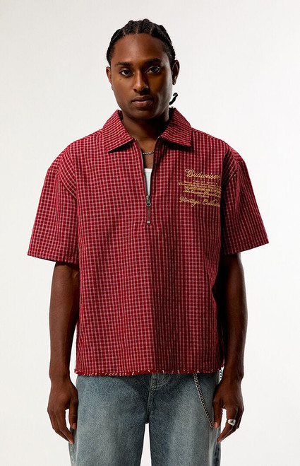 Budweiser Men's by Pacsun Stamp Logo Woven Shirt - 0180611140127