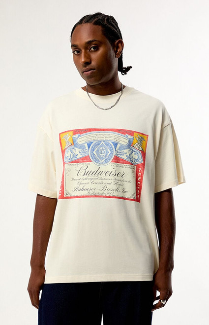 Budweiser Men's by Pacsun Genuine Classic Label T-Shirt - 0097603261047