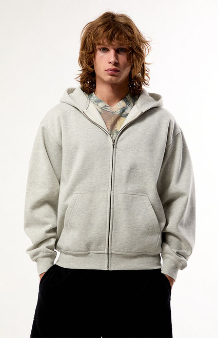 Pacsun Men's Heather Grey Snow Wash Full Zip Hoodie - 0193522800048