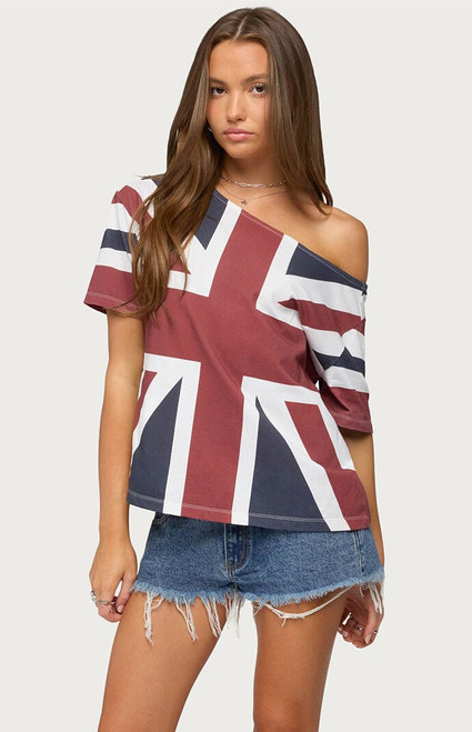Edikted Women's Union Jack Off-The-Shoulder T-Shirt - 0262609690100
