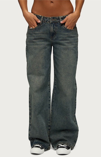 Edikted Women's NYC Studded Low Rise Baggy Jeans - 0267609690118