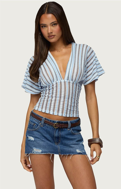 Edikted Women's Alwyn Flutter Crochet Zigzag Top - 0263609690513