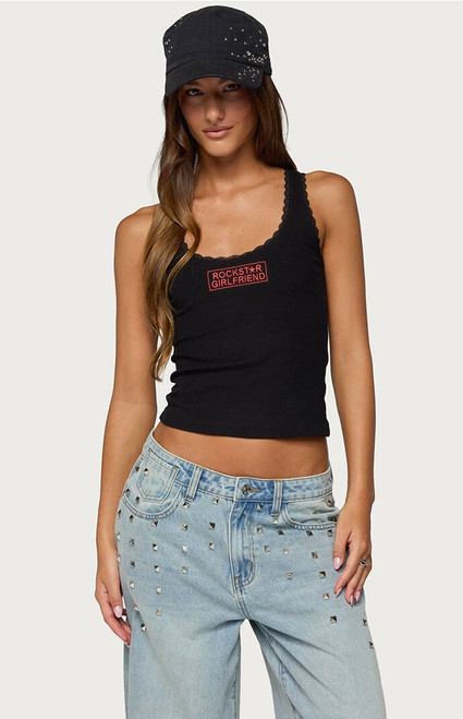 Edikted Women's Rockstar Girlfriend Lacey Tank Top - 0260609690253