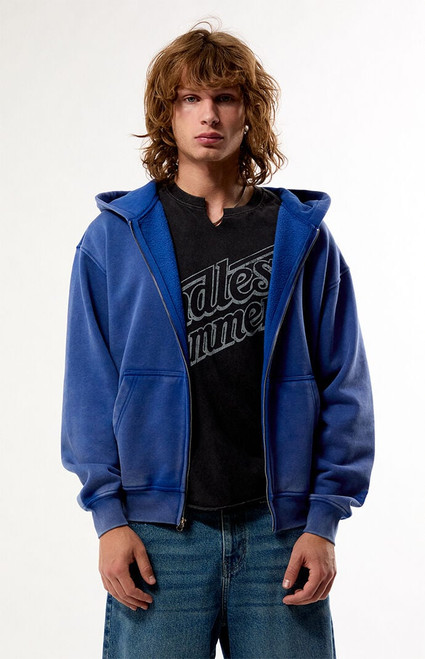Pacsun Men's Blue Snow Wash Full Zip Hoodie - 0193522800043