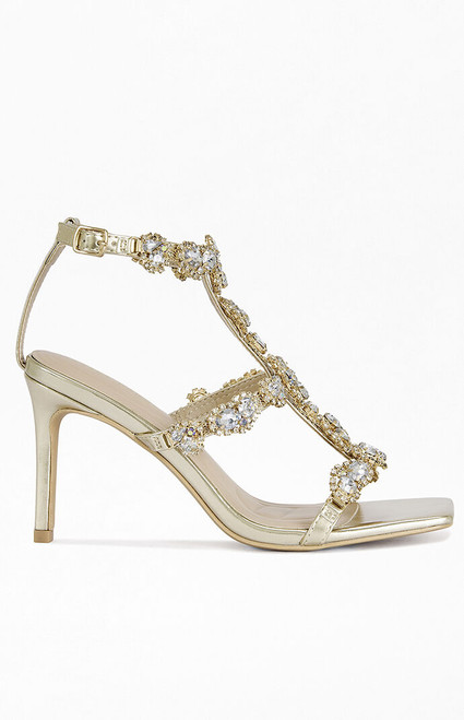 AZALEA WANG Women's Zeta Gold Rhinestone Stiletto Sandals - 0275611590136