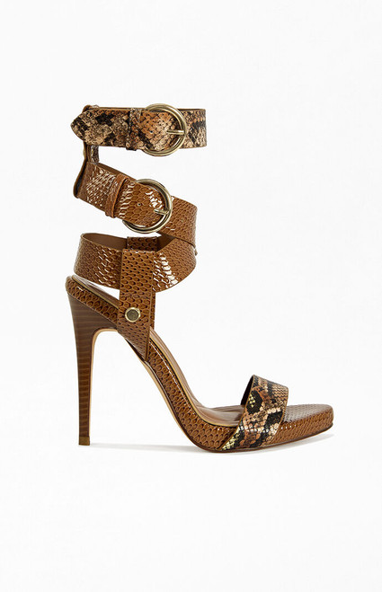 AZALEA WANG Women's Kandinsky Cognac Snake Stiletto Sandals - 0275611590144