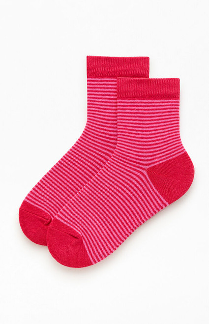 John Galt Women's Red Striped Ankle Socks - 0679601600344