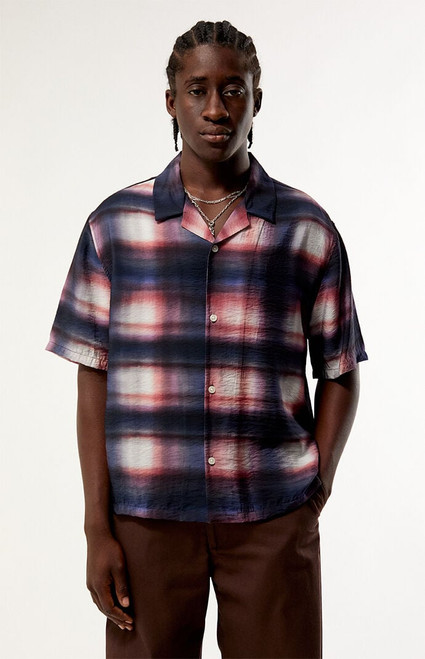 Pacsun Men's Waterpaint Plaid Short Sleeve Shirt - 0180611140112