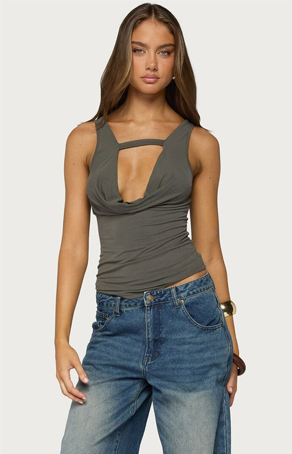 Edikted Women's Emeri Deep Cowl Neck Cutout Top - 0260609690267