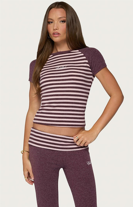 Women's Stay Edikted Stripey Raglan T-Shirt - 0262609690116