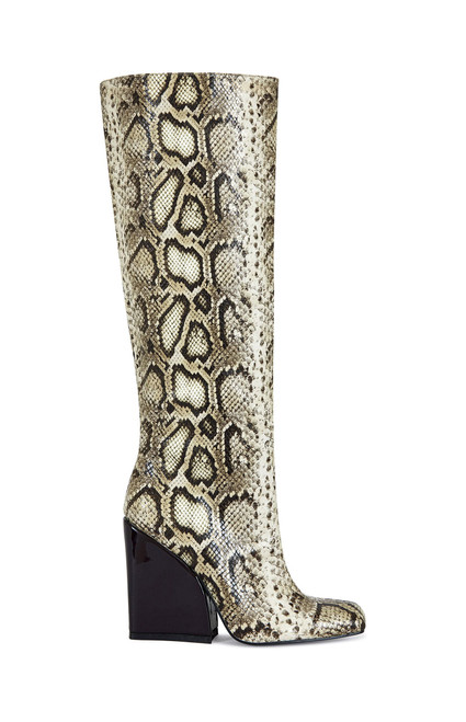 AZALEA WANG Women's Evergreen Snakeskin Block Heel Boots - 0580611590015