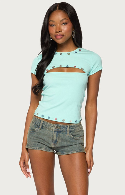 Edikted Women's Suda Iridescent Cut-Out T-Shirt - 0262609690119