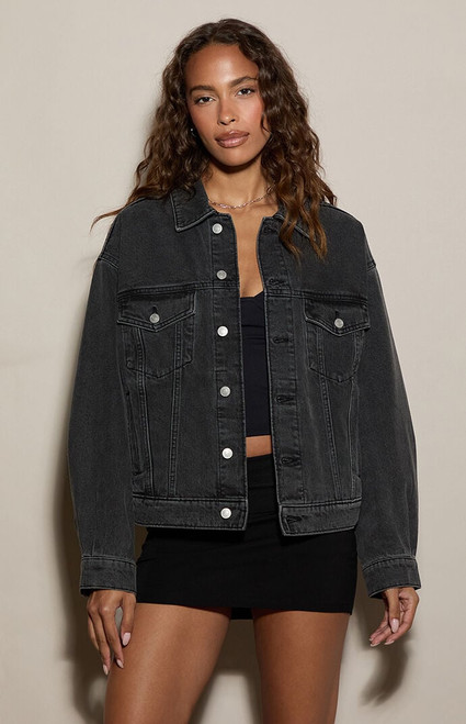 Pacsun Women's Black Oversized Jean Trucker Jacket - 0760603430001