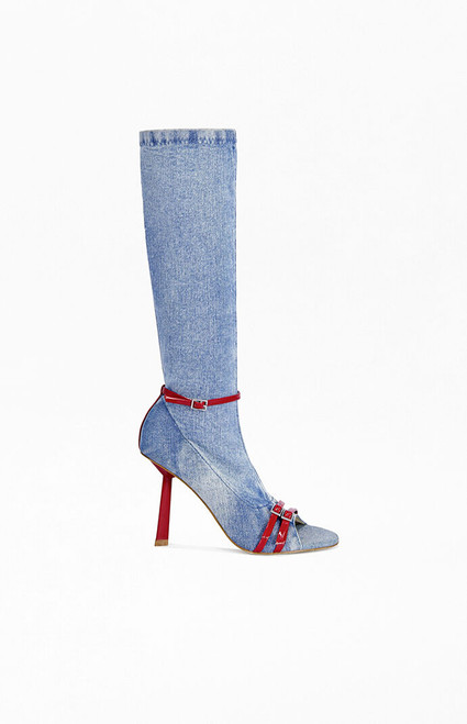 AZALEA WANG Women's Emra Denim Peep-Toe Stiletto Boots - 0275611590151